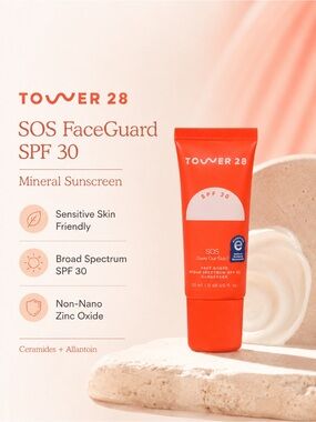 Tower 28 Travel Size SOS FaceGuard SPF30- mineral sunscreen, sensitive skin safe